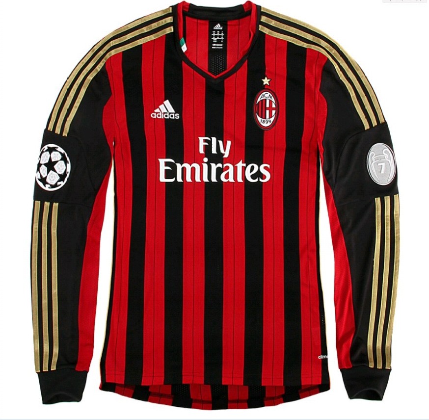 13-14 AC Milan Home Long Sleeve Soccer Jersey Shirt