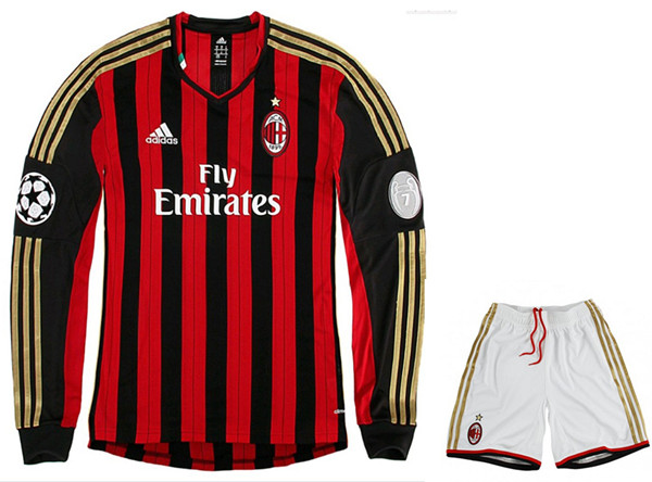 13-14 AC Milan Home Long Sleeve Jersey Kit(Shirt+Short)