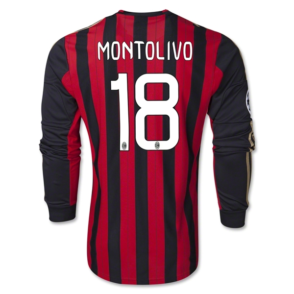13-14 AC Milan #18 MONTOLIVO Home Long Sleeve Soccer Jersey Shirt