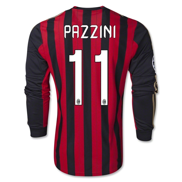 13-14 AC Milan #11 PAZZINI Home Long Sleeve Soccer Jersey Shirt
