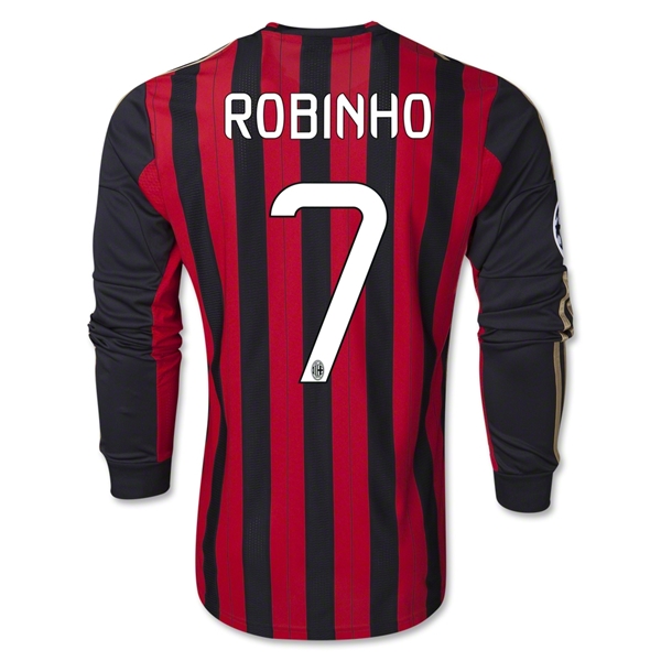 13-14 AC Milan #7 ROBINHO Home Long Sleeve Soccer Jersey Shirt
