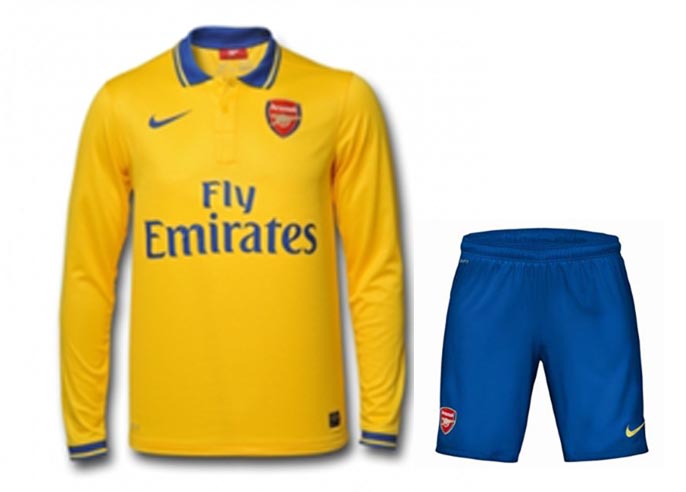 13-14 Arsenal Away Yellow Long Sleeve Kit(Shirt+Short)
