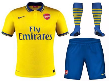 13-14 Arsenal Away Yellow Jersey Whole Kit(Shirt+Short+Socks