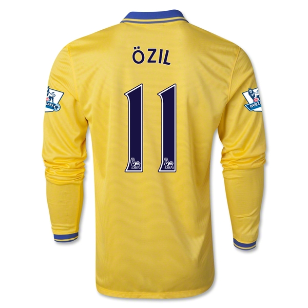 13-14 Arsenal #11 OZIL Away Yellow Long Sleeve Jersey Shirt