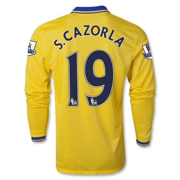 13-14 Arsenal #19 S.CAZORLA Away Yellow Long Sleeve Jersey Shirt