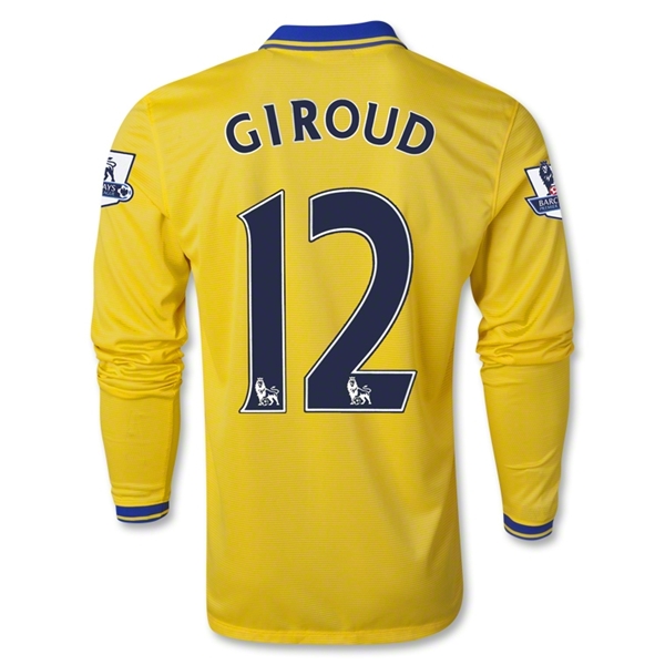 13-14 Arsenal #12 GIROUD Away Yellow Long Sleeve Jersey Shirt