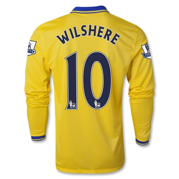 13-14 Arsenal #10 WILSHERE Away Yellow Long Sleeve Jersey Shirt