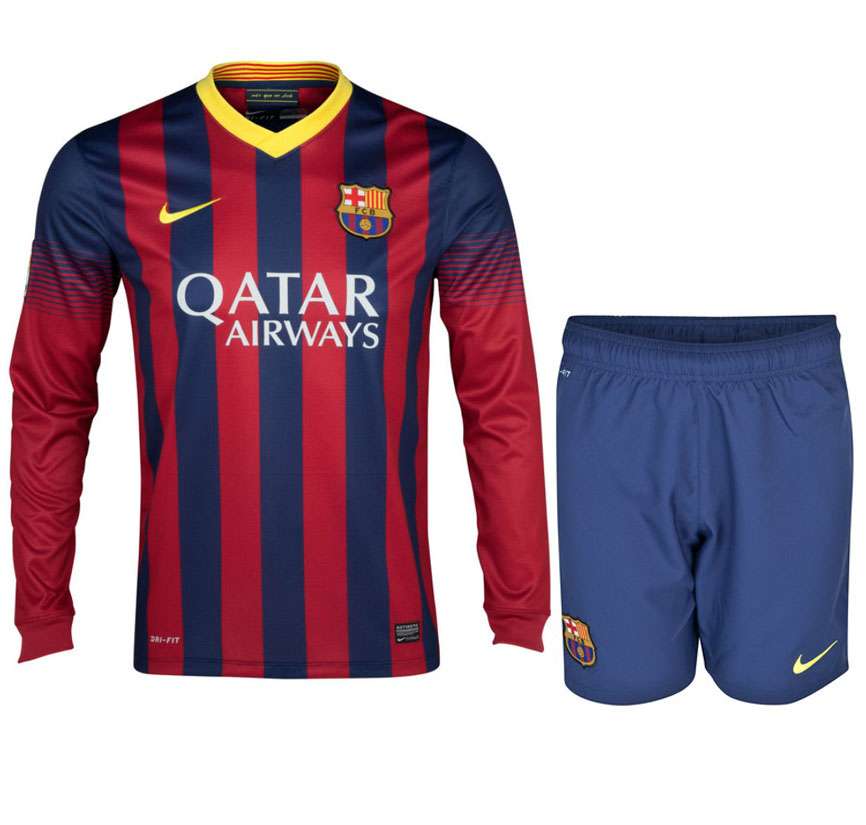 13-14 Barcelona Home Long Sleeve Soccer Jersey Kit(Shirt+Short)