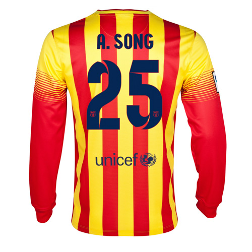 13-14 Barcelona #25 A.Song Away Long Sleeve Soccer Jersey Shirt