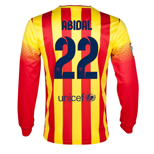 13-14 Barcelona #22 Abidal Away Long Sleeve Soccer Jersey Shirt