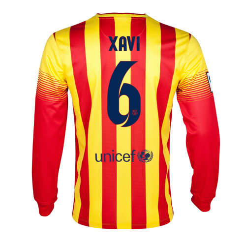 13-14 Barcelona #6 Xavi Away Long Sleeve Soccer Jersey Shirt