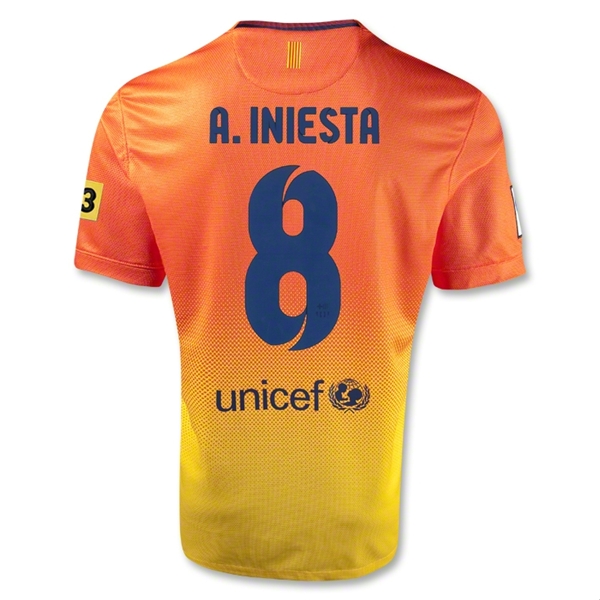 12/13 Barcelona #8 A Iniesta Orange Away Soccer Jersey Shirt Replica