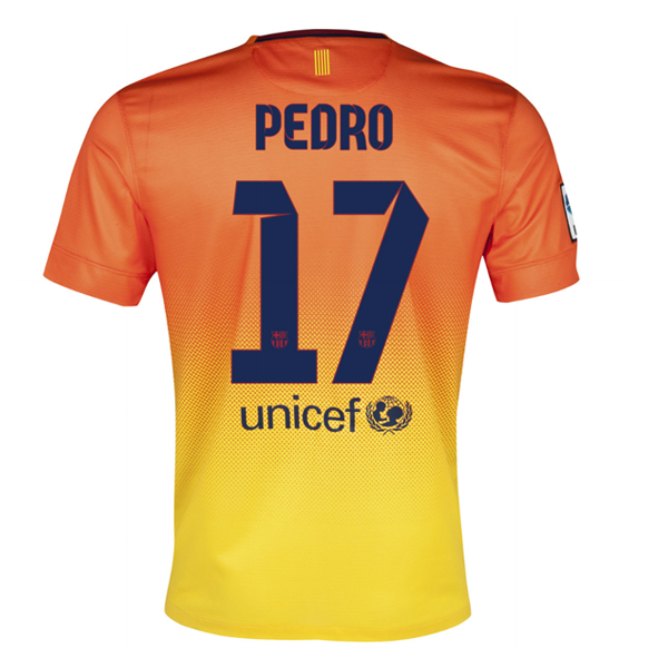 12/13 Barcelona #17 Pedro Orange Away Soccer Jersey Shirt Replica