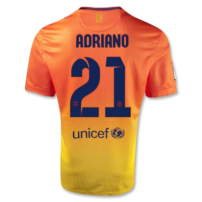 12/13 Barcelona #21 Adriano Orange Away Soccer Jersey Shirt Replica