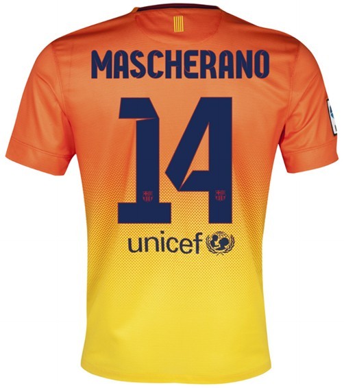 12/13 Barcelona #14 Mascherano Orange Away Soccer Jersey Shirt Replica