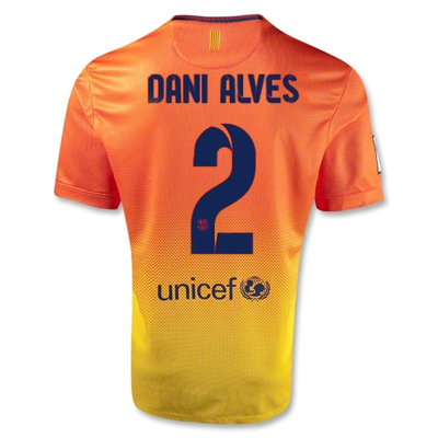 12/13 Barcelona #2 Dani Alves Orange Away Soccer Jersey Shirt Replica