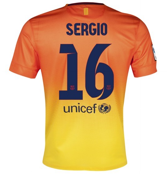 12/13 Barcelona #16 Sergio Orange Away Soccer Jersey Shirt Replica