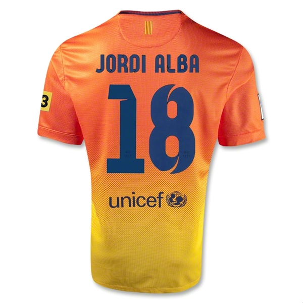 12/13 Barcelona #18 Jordi Alba Orange Away Soccer Jersey Shirt Replica