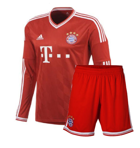 13-14 Bayern Munich Home Red Long Sleeve Jersey Kit(Shirt+Short)