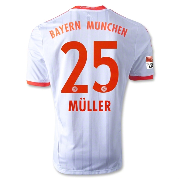 12/13 Bayern Munich #25 Muller White Away Soccer Jersey Shirt Replica