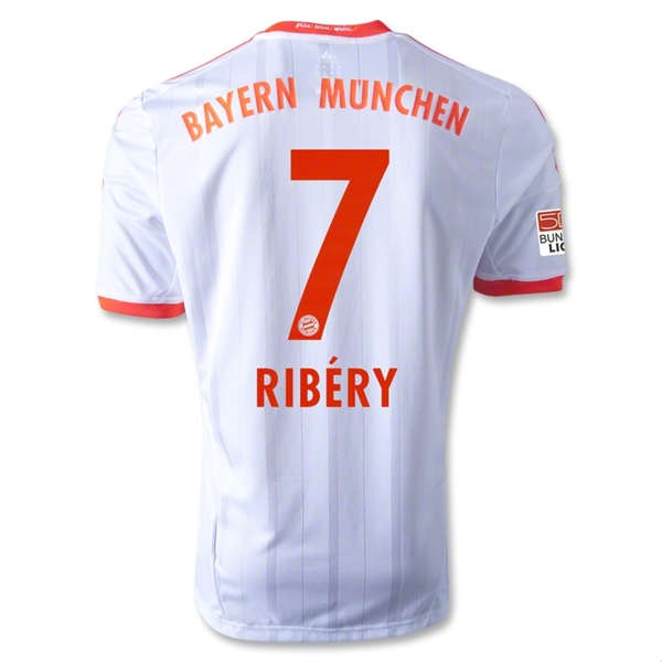12/13 Bayern Munich #7 Ribery White Away Soccer Jersey Shirt Replica