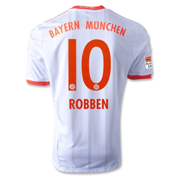 12/13 Bayern Munich #10 Robben White Away Soccer Jersey Shirt Replica