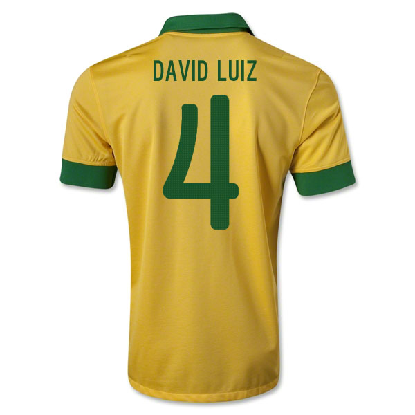 13/14 Brazil #4 David Luiz Yellow Home Jersey Shirt Replica