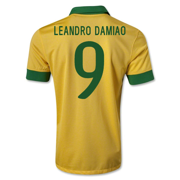 13/14 Brazil #9 Leandro Damiao Yellow Home Jersey Shirt Replica