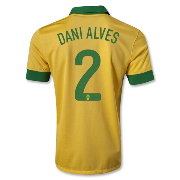13/14 Brazil #2 DANI ALVES Yellow Home Jersey Shirt Replica