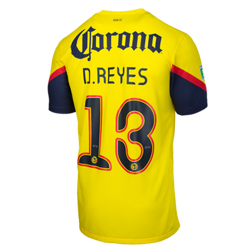 12/13 Club America Aguilas D.Reyes #13 Home Yellow Soccer Jersey Shirt Replica
