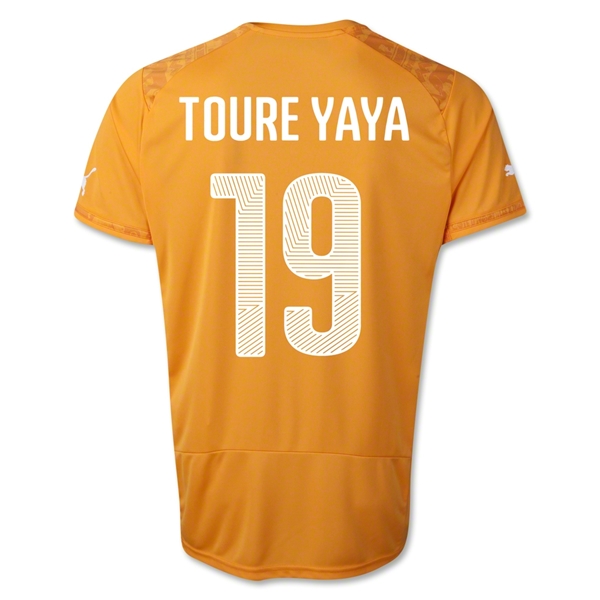 2014 World Cup Cote d'Ivoire #19 TOURE YAYA Home Orange Soccer Jersey Shirt