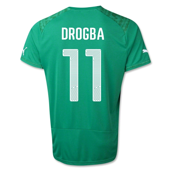 2014 World Cup Cote d'Ivoire #11 Drogba Away Green Soccer Jersey Shirt