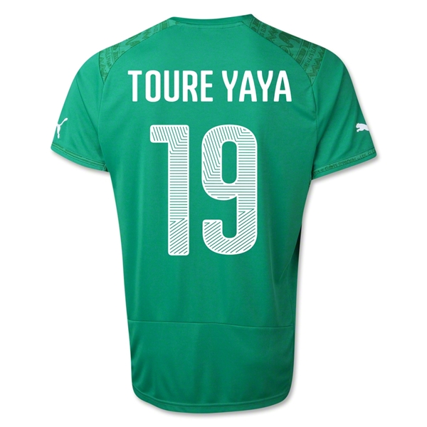 2014 World Cup Cote d'Ivoire #19 Toure Yaya Away Green Soccer Jersey Shirt