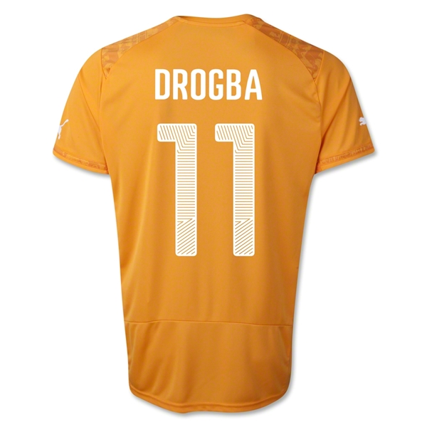 2014 World Cup Cote d'Ivoire #11 Drogba Home Orange Soccer Jersey Shirt