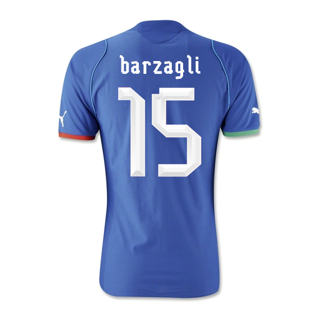 13-14 Italy #15 Barzagli Home Blue Soccer Jersey Shirt