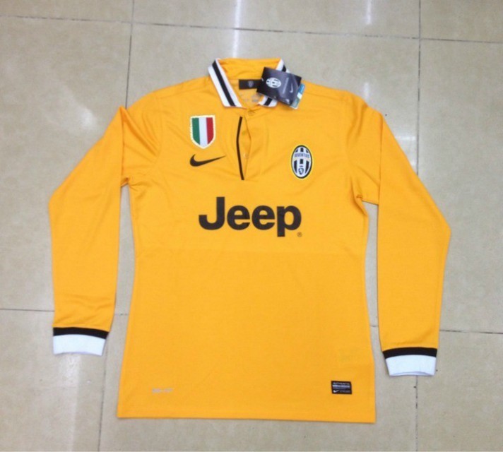 13-14 Juventus Away Yellow Long Sleeve Jersey Kit(Shirt+Short)