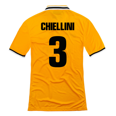 13-14 Juventus #3 Chiellini Away Yellow Jersey Shirt