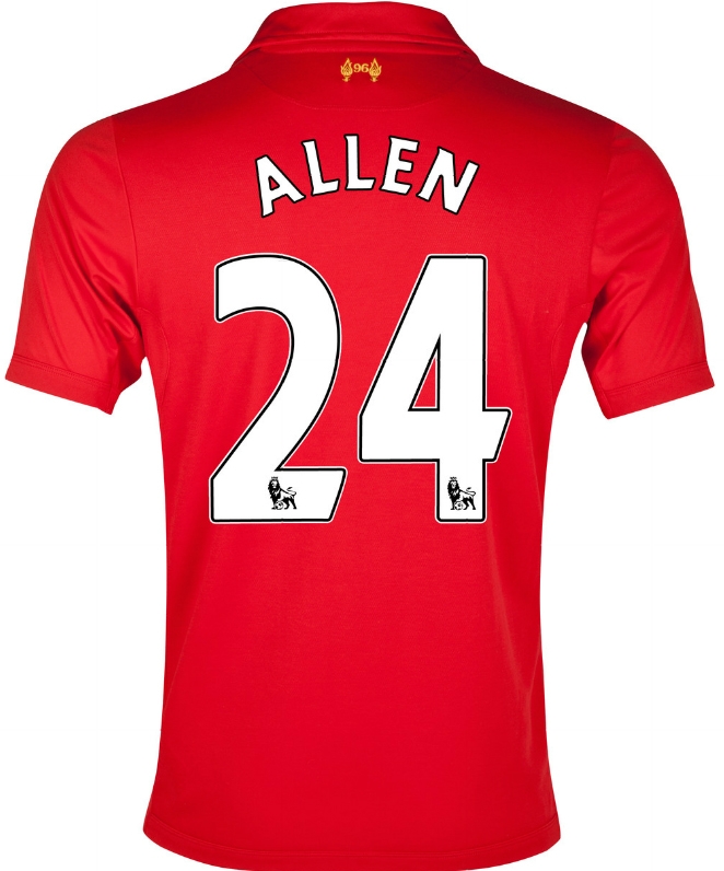 12/13 Liverpool #24 Allen Red Home Soccer Jersey Shirt Replica