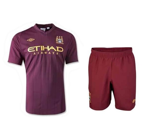 12/13 Manchester City Replica Red Away Soccer Jersey Kit(Shirt+Short)