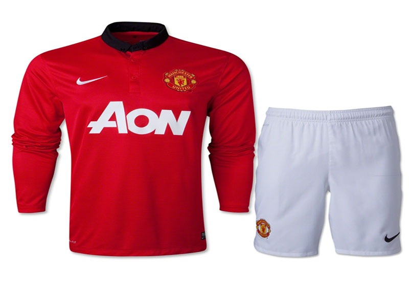 13-14 Manchester United Home Long Sleeve Jersey Kit(Shirt+Short)