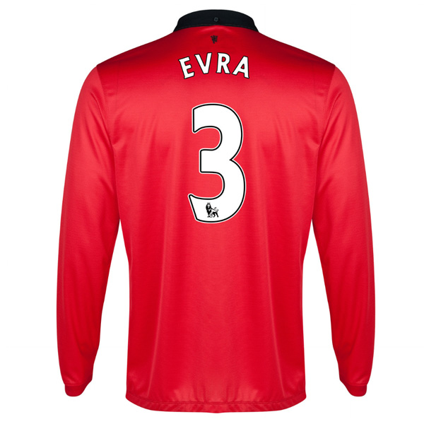 13-14 Manchester United #3 Evra Home Long Sleeve Jersey Shirt