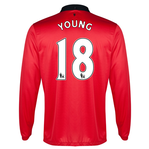 13-14 Manchester United #18 Young Home Long Sleeve Jersey Shirt