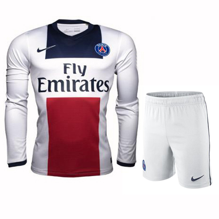 13-14 PSG Away White Long Sleeve Soccer Jersey Kit(Shirt+Short)