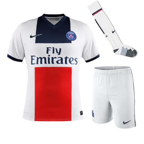 13-14 PSG Away White Soccer Jersey Whole Kit(Shirt+Short+Socks)