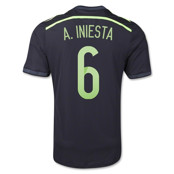 2014 Spain Away Black #6 A. INIESTA Soccer Jersey Shirt