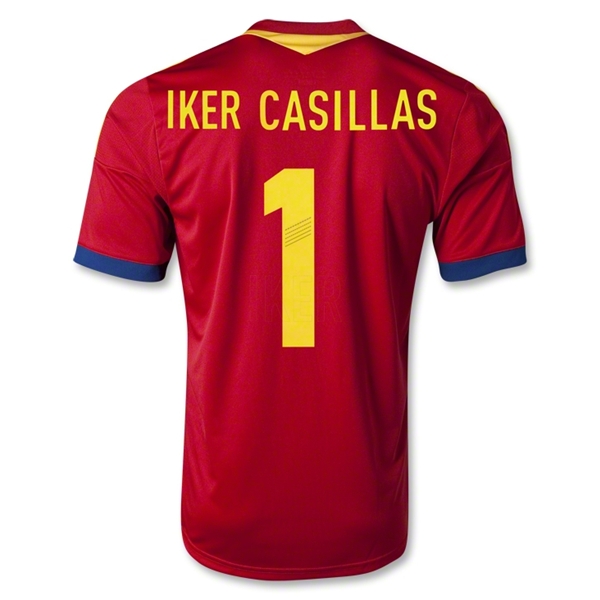 2013 Spain #1 IKER CASILLAS Red Home Replica Soccer Jersey Shirt