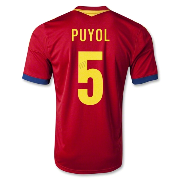 2013 Spain #5 PUYOL Red Home Replica Soccer Jersey Shirt