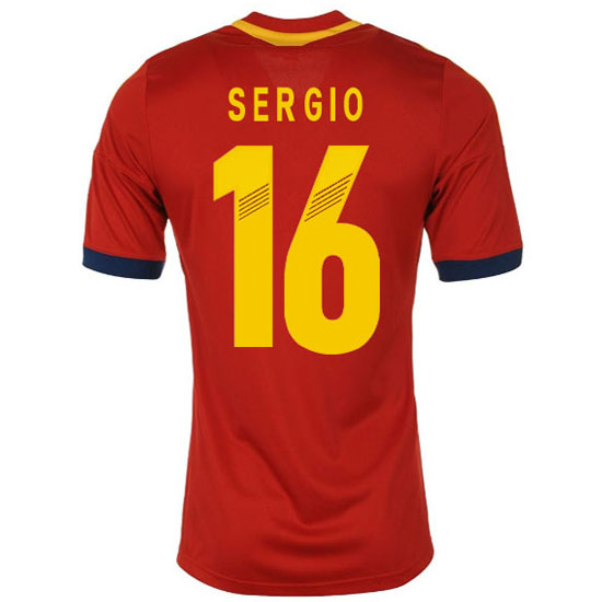 2013 Spain #6 Sergio Red Home Replica Soccer Jersey Shirt