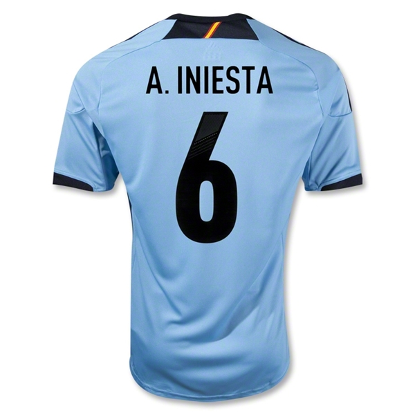 2012 Spain #6 A. Iniesta Blue Away Replica Soccer Jersey Shirt