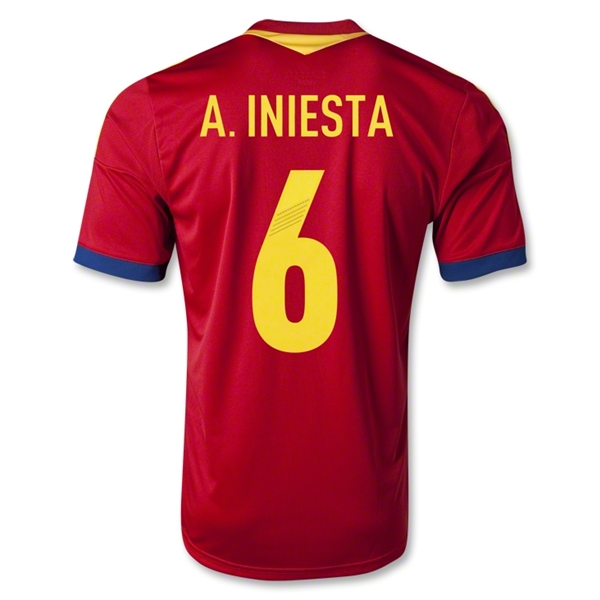 2013 Spain #6 A. INIESTA Red Home Replica Soccer Jersey Shirt